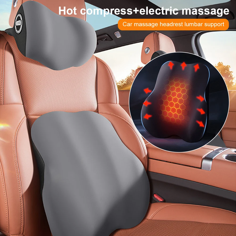 

3 In1 Car Electric Heating Lumbar Support Headrest Vibration Massage Lumbar Support Neck Pillow Lumbar Cushion Car Seat Supplies