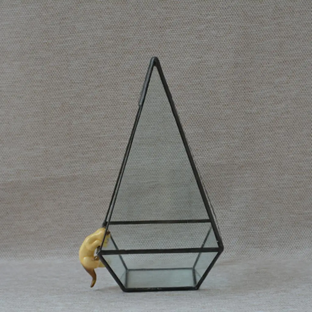 Piramida Przezroczyste szkło Geometryczne pudełko do terrarium Sadzarka na sukulenty Domowy ogród Uchwyt artystyczny Czarny 12 x 12 x 24 cm