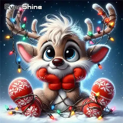 Evershine Deer Diamond Painting Animal Cartoon DIY Full Square Round Diamond Mosaic Winter Christmas Unique Gift Wall Decor