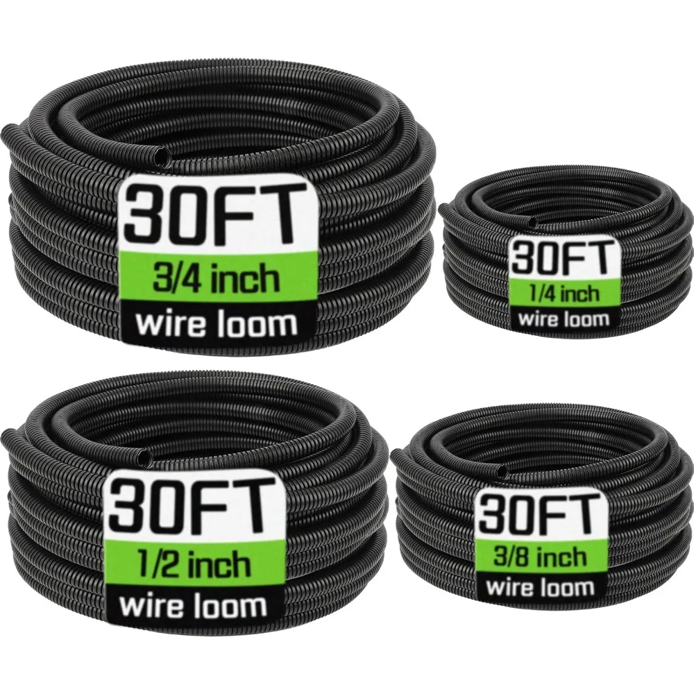 

Split Wire Loom Tubing 1/4 to 3/4 Inch by 30 FT Flexible Cable Sleeve Conduit Protective Black