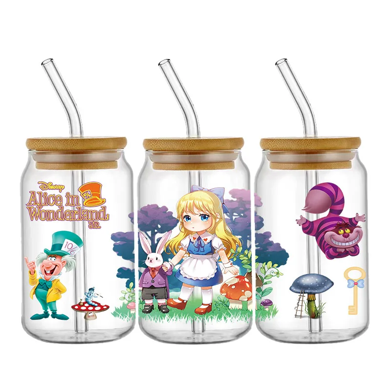 Cartoon Disney Movie Alice UV DTF Transfer Stickers Cup Wrap Permanent Waterproof For 16oz Bottle Glass Personalize Custom Label