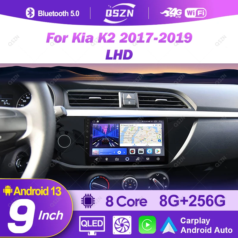 QSZN 9 Inch For Kia K2 2017-2019 Multimedia Car Radio Head Unit Screen Android 13 Video Player Stereo GPS WIFI 4G Navigation