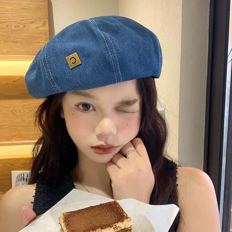 Denim Beret For Women Thin Spring Summer Octagonal Hat Japanese Cloud Newsboy Cap Large Head Circumference Ladies Daily Wear