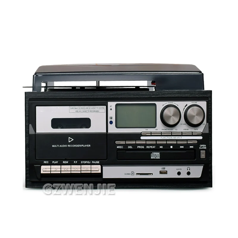 Veelzijdige Multifunctionele Vintage Grammofoon 3 Speed Verstelbare Vinyl Platenspeler Met Platenspeler Cd Cassette Fm/Am Radio