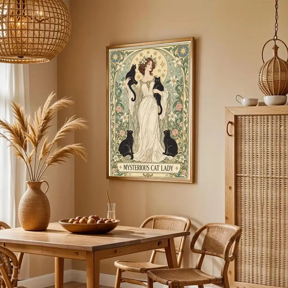 The Cat Lady Tarot Wall Art Art Nouveau Cat Poster Vintage Cat Lover Apartment Decor Poster