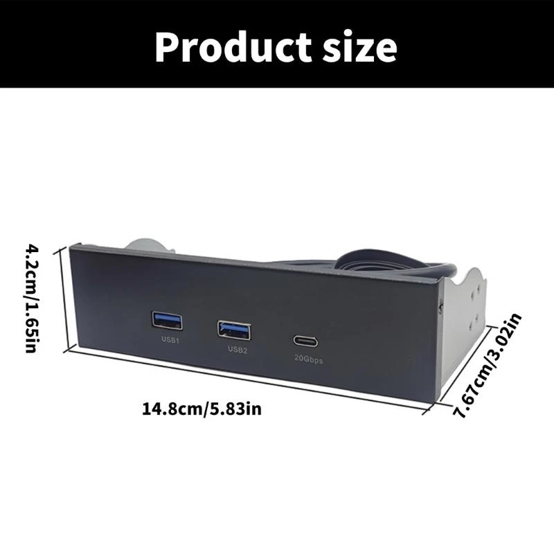 090F 5.25 polegadas Bay Bay Painel USB com porta dupla USB3.2 e porta Tipo C para PC
