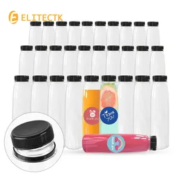 Plastic Juice Bottles with Cap Clear Disposable Plastic Bottles Black Tamper Evident Lids for Juicing Smoothie Drinking Beverage