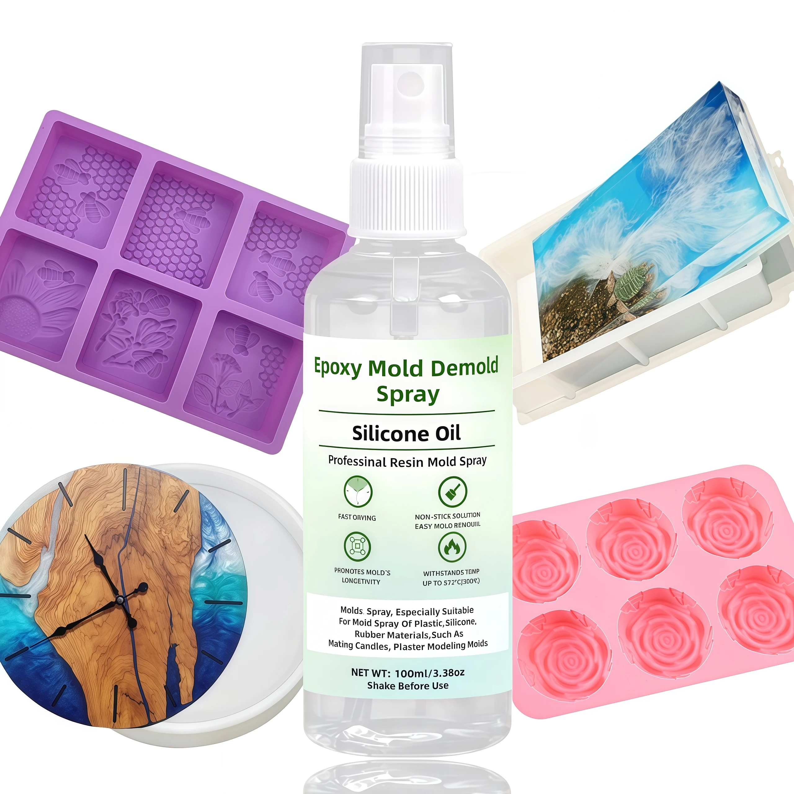Epoxy Mold Demoulding Spray, Easy to Release, Reusable, Suitable for Rubber, Concrete, Candle Molds, Extending Mold Life
