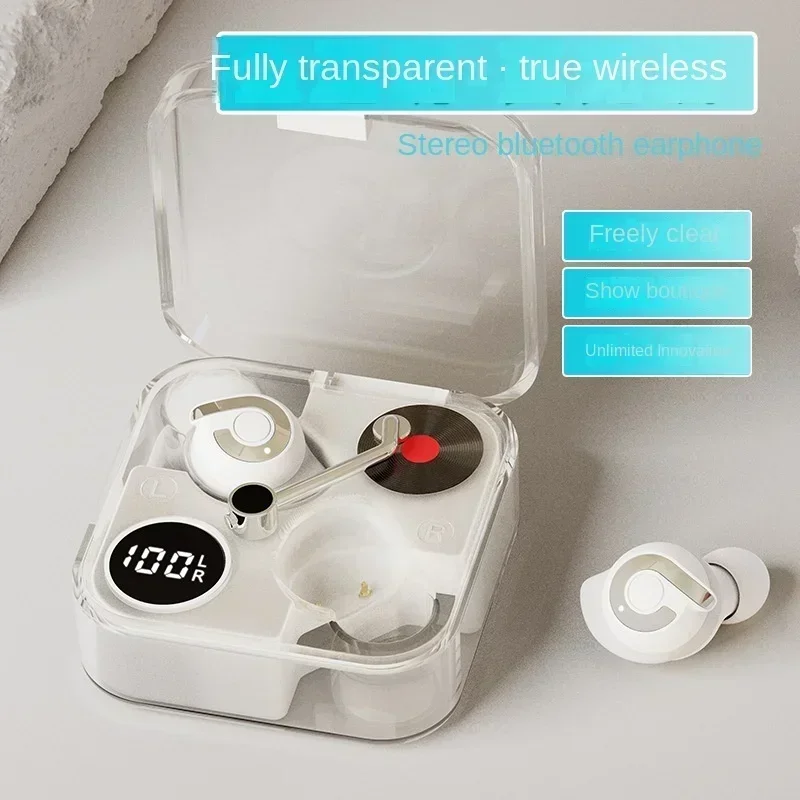 

New transparent wireless Bluetooth headset recorder creative noise reduction Bluetooth headset digital display headset