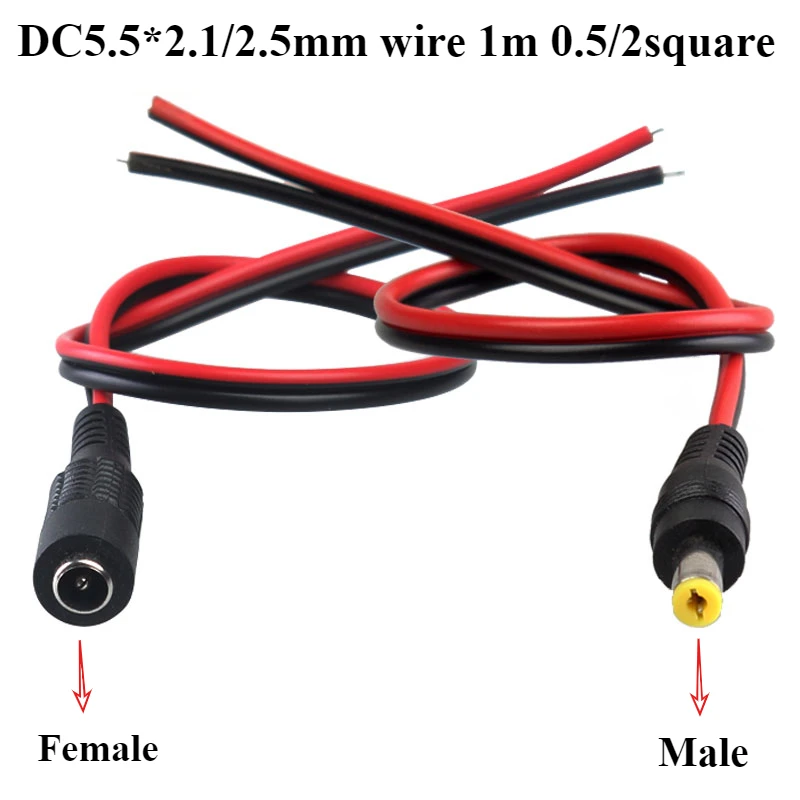 

5.5*2.1/2.5mm Male Female Plug 12/24V DC Power Pigtail Cable Jack For CCTV Camera Connector Tail Extension DC Wire length 1m