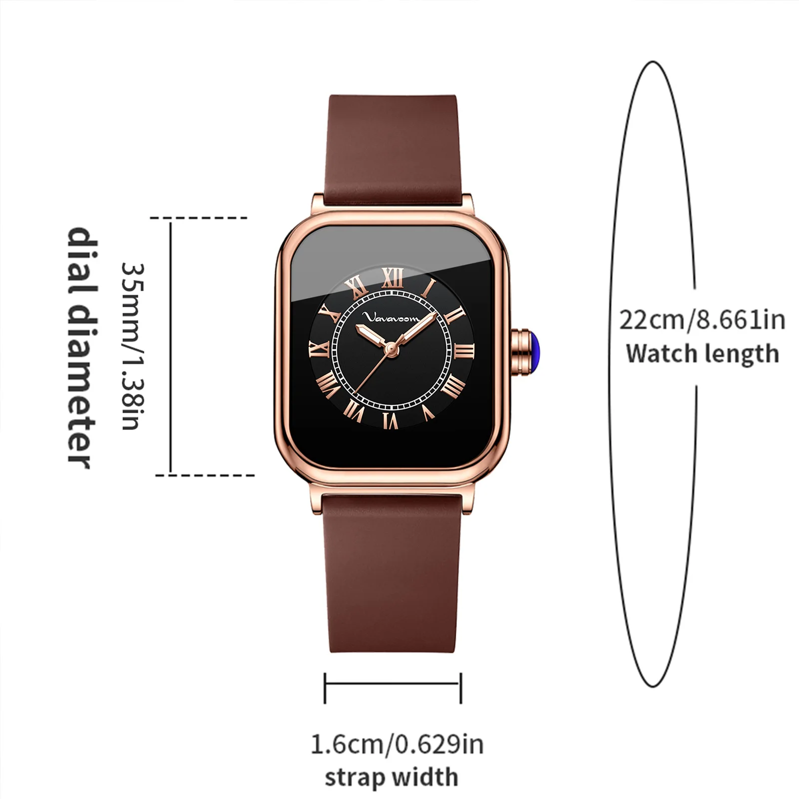 ساعة نسائية مربعة من العلامة التجارية VA VA VA VOOM بحزام سيليكون أنيق وحركة كوارتز أصلية باللون الذهبي الوردي ساعات رسمية بمقياس عربي