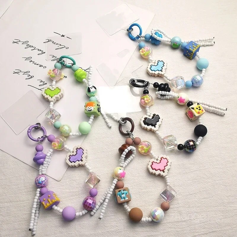 Wrist Rope Diy Building Blocks Love Graffiti Square Hand String Bead Hand String Chain Portable Small Fresh Mobile Phone Lange