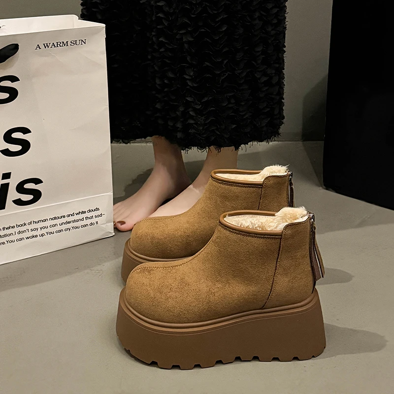 

Модные зимние ботинки 2026 года на толстой подошве, женские, новые, с флисовой подкладкой, плюшевые, хлопковые, повседневные, с круглым носком