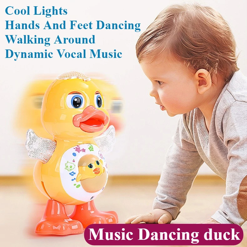 Dansspeelgoed Eend met zwaailichten Muziek Cartoon Pluche voor peuters Roterende vleugels Bewegende ogen Werkt op batterijen Cadeau