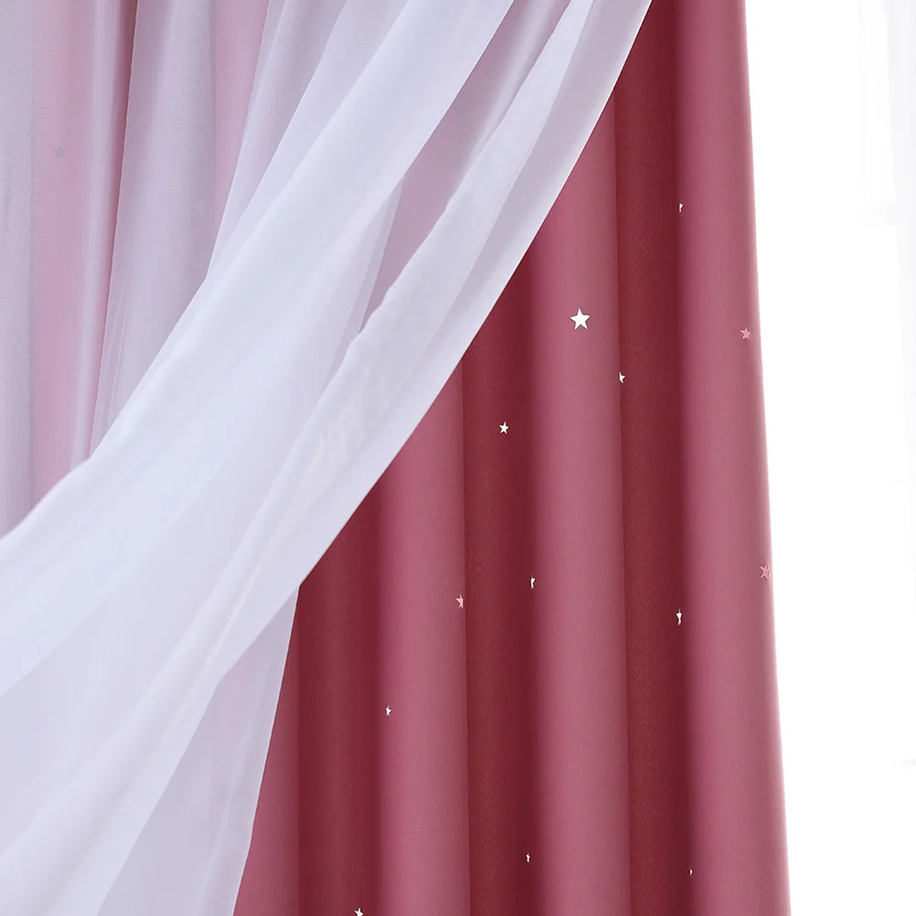

1Pcs Hollow-Out Double Layer Blackout Curtain 200x100cm Pink Window Curtain Decorative for Living Room Bedroom Home