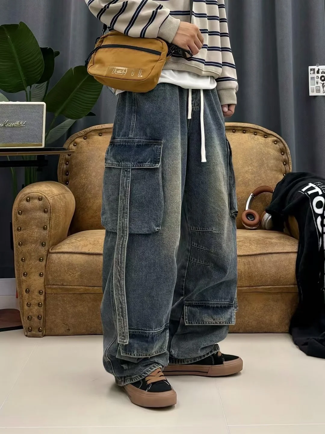 

Американские рабочие брюки в стиле ретро, мужские свободные прямые повседневные длинные брюки, осенние модные брендовые молодежные джинсы из органического хлопка