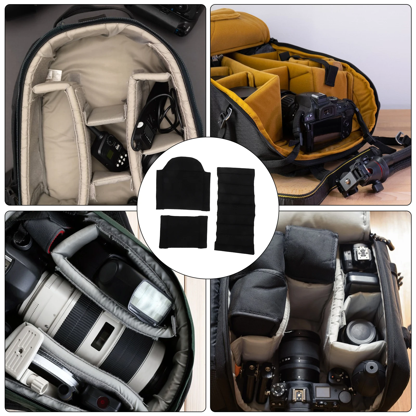 

3pcs Camera Bag Dividers: Padded Inserts For Shock Absorption Protection Lightweight Portable Organizer Lint Surfacescratches