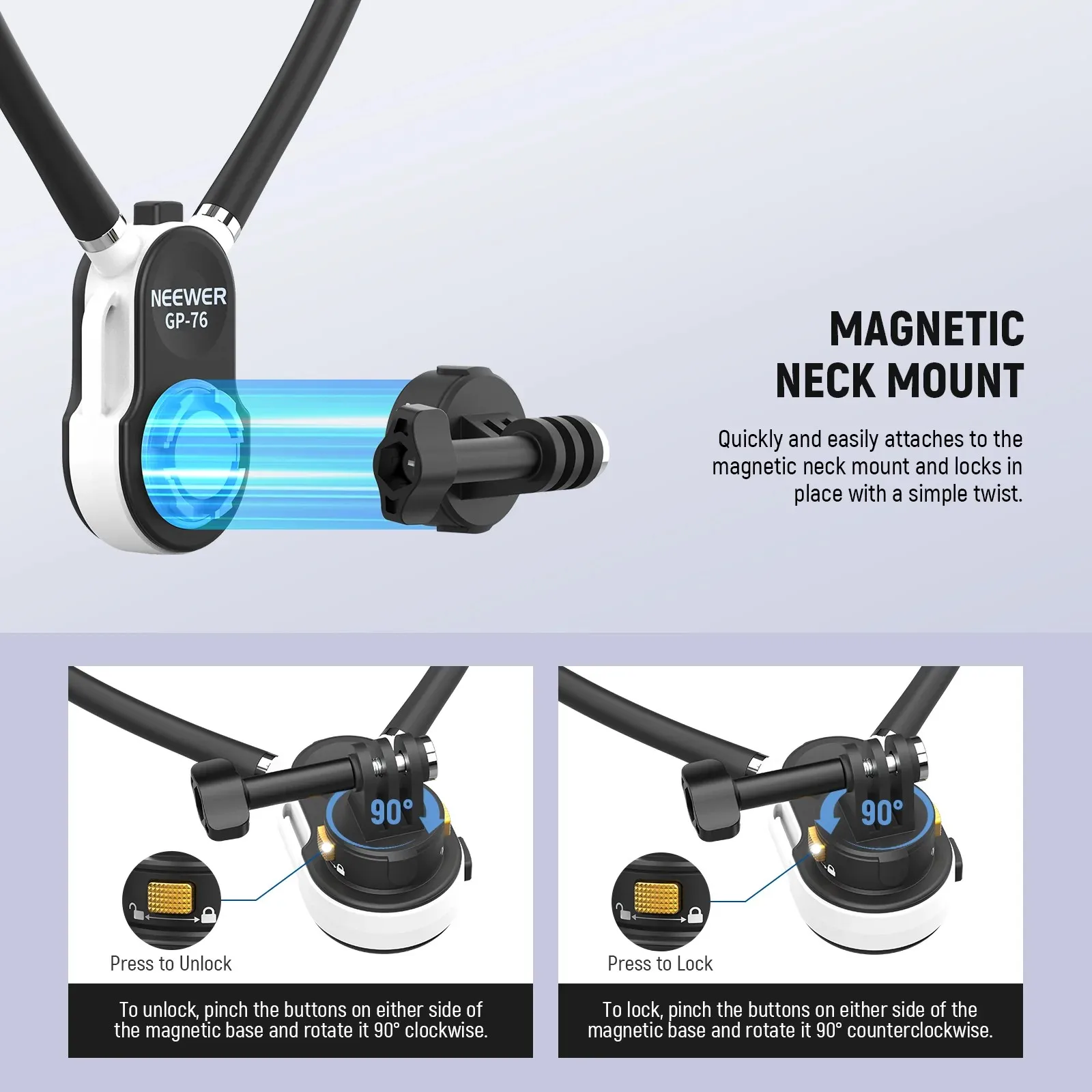 NEEWER GP-76 Magnetic Quick Release Flexible Neck Lanyard Camera Mount Holder Fit GoPro DJI Insta360 Sports Action Cameras