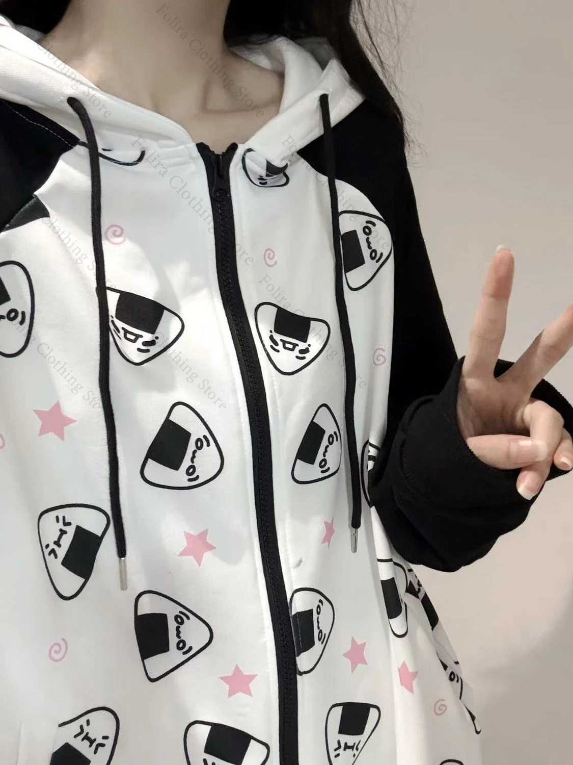

Kawaii Printt Hoodie Zip-up Hoodie with Fleece Long Sleeve Tops Casual Hoodies for Women Daily Clothes for Women