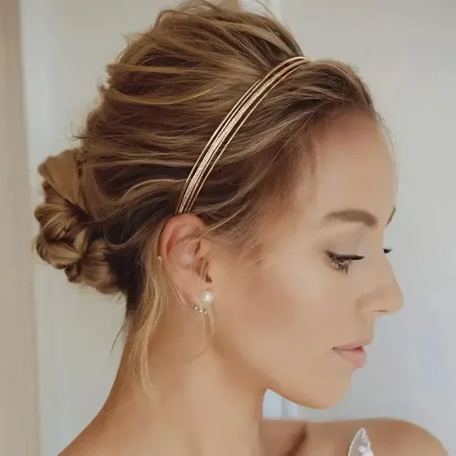 Diademas multicapa doradas para mujer, diademas finas de Metal para mujer, aro para la cabeza de aleación de doble raíz, accesorios simples para el cabello