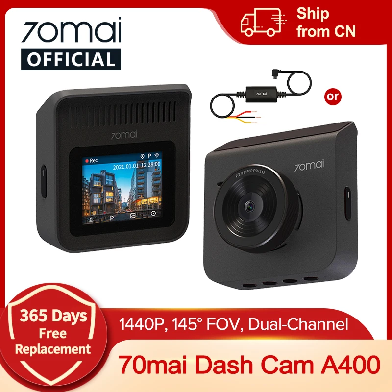 70mai Dash Cam A400 1440P Image 145° FOV Car DVR 70mai A400 Car Recorder Support Rear Cam 24H Parking Mode