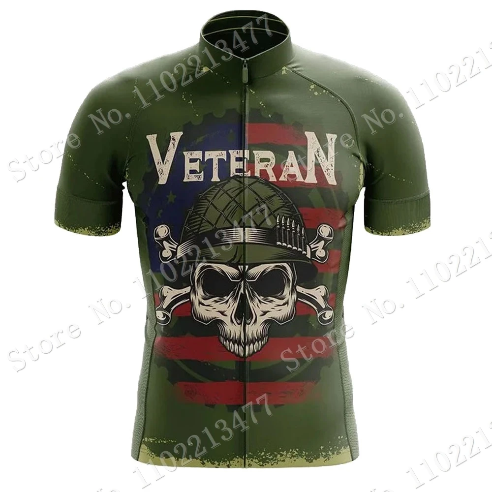 2024 Veteran Cycling Jersey Set Skull Team Dark Green Clothing Bike Shirts USA Suit Bicycle bib Shorts MTB Maillot Cyclisme