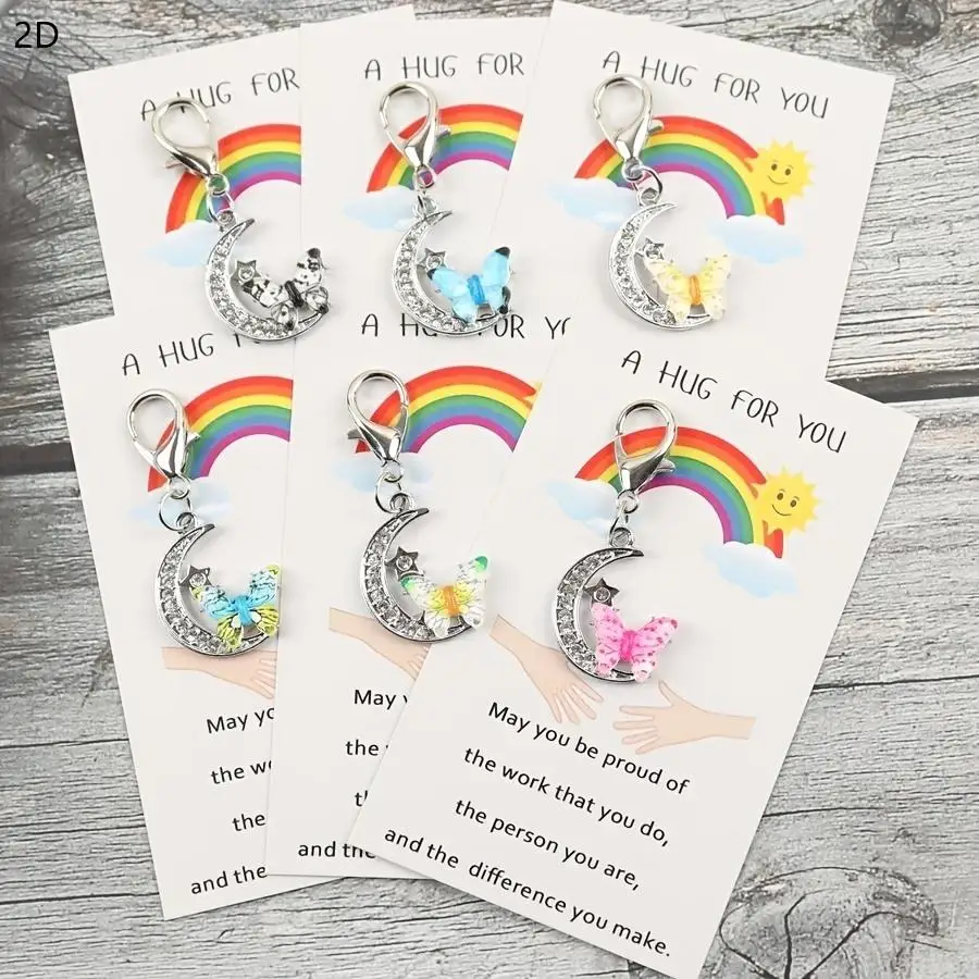 1/5/10/20/50/100pcs /s Colorful Moon Butterfly Keychain with Pocket Hug Card, Inspirational Gift for Bag Decoration, Key Pendant