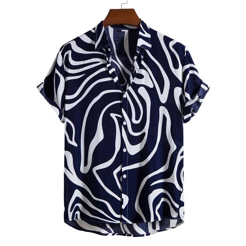 Chemise de plage hawaïenne à manches courtes pour hommes, chemises respirantes, chemisier à revers boutonné, impression 3D, noir, blanc, décontracté, mode, été