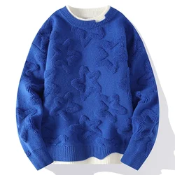 Men's Star Printed Wool Sweater, Thick Warm Pullover, Christmas Jumper, Top Grade Brand, New, Fall, Winter Fashion