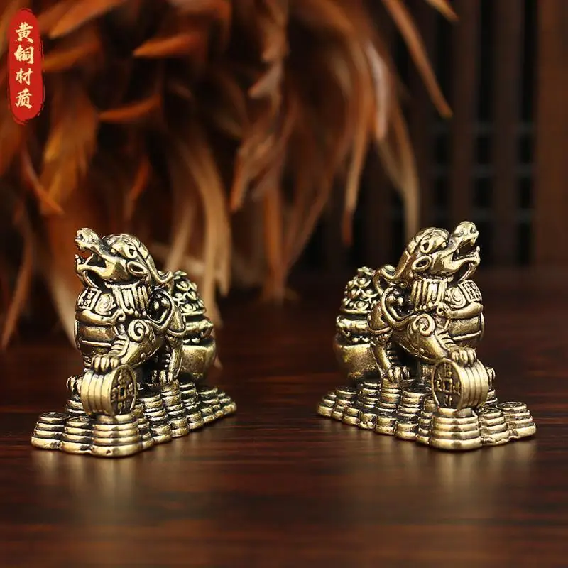1/2 Stück Messing Chinesische Feng Shui Pixiu-Statue Zieht Reichtum und Glück für Zuhause, Büro, Geschäft, Schreibtischdekorationen, Kunsthandwerk an – Detail 3
