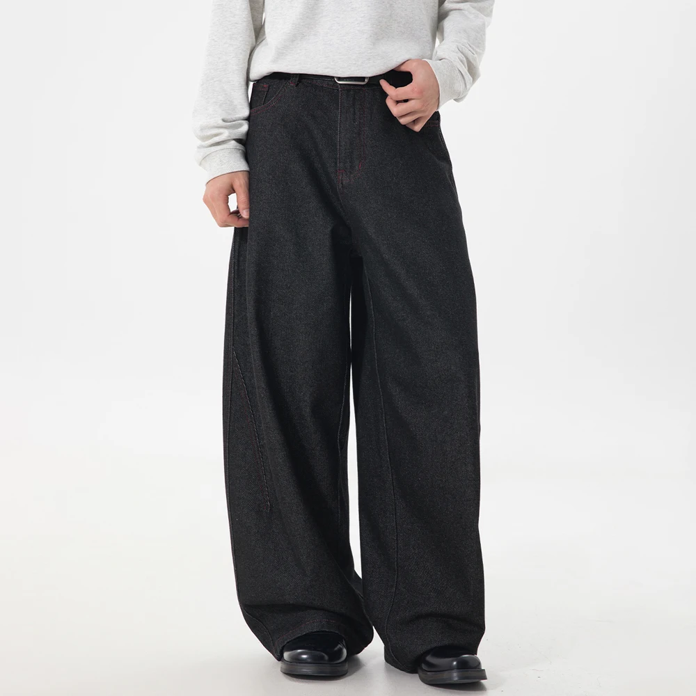 

Широкие черные джинсы для мужчин в японском и корейском уличном стиле, винтажные, городские, свободные, повседневные, прямые джинсовые брюки