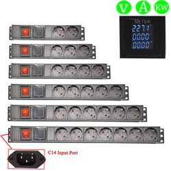 Power Strip 2-8Ways Euro German socket Voltage Current Power Consumption Meter Wattmeter Switch For cabinet rack mount