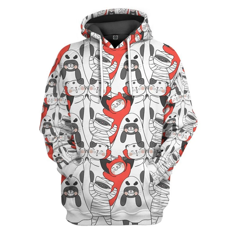 Cute cat 3D Printing Hoodie For Men Scottish Fold Pattern Hooded Fashion Casual Women Pullover Streetwear Bluza z długim rękawem