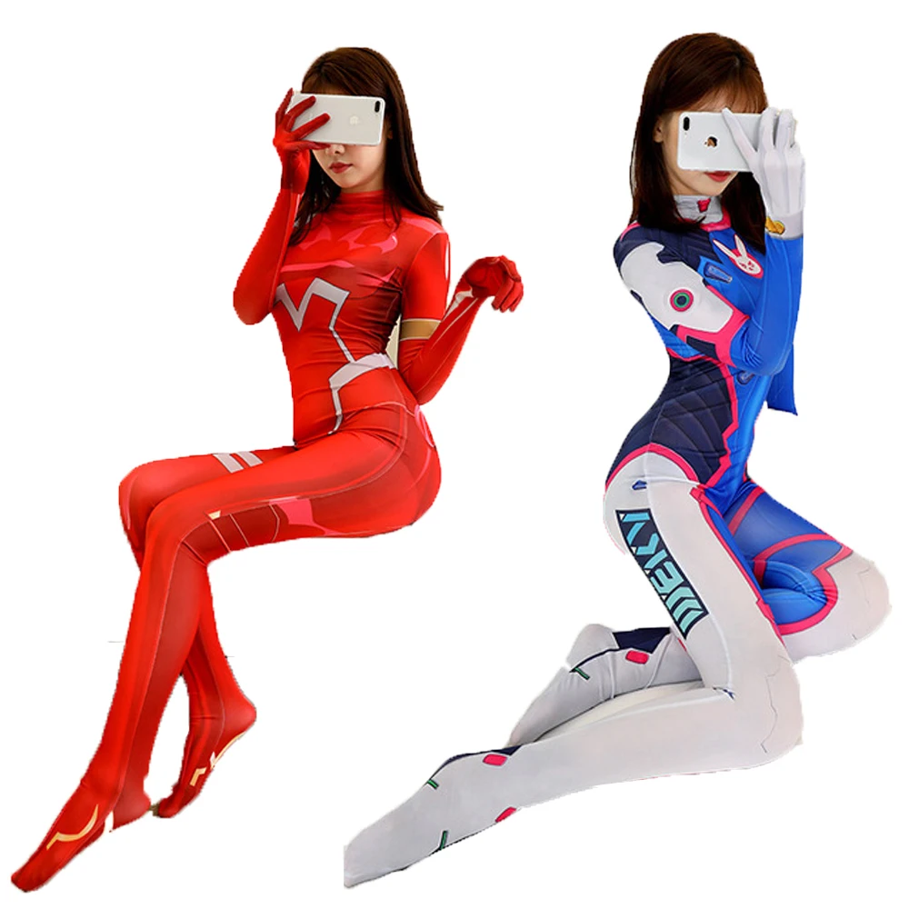 Zero Two Cosplay Woman Sexy Zentai Suit Spandex Bodysuit Overwatch Zentai Costume Halloween Carnival Party Fancy Dress Jumpsuit