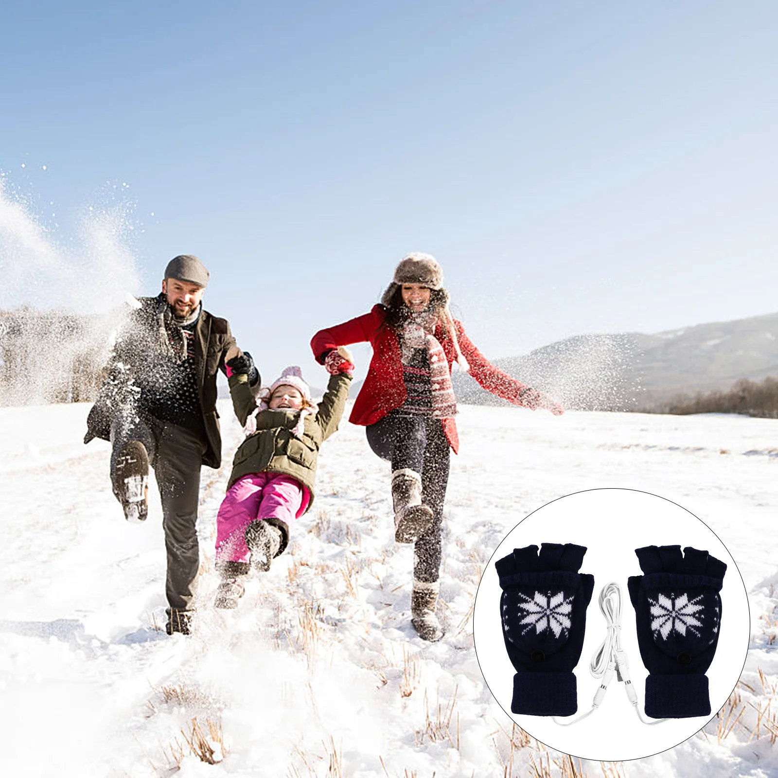 

1Pair USB Heated Gloves Half Finger Warm Snowflake Pattern Knitting Wool Mitten Winter Gloves Flexible for Typing Gaming
