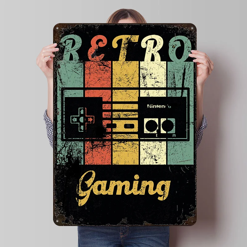 Retro Gaming Metallposter Individuelle Wandkunst Retro Vintage Blechschilder für Männerhöhle Zimmerdekoration Bar-Accessoires Heim-Deko