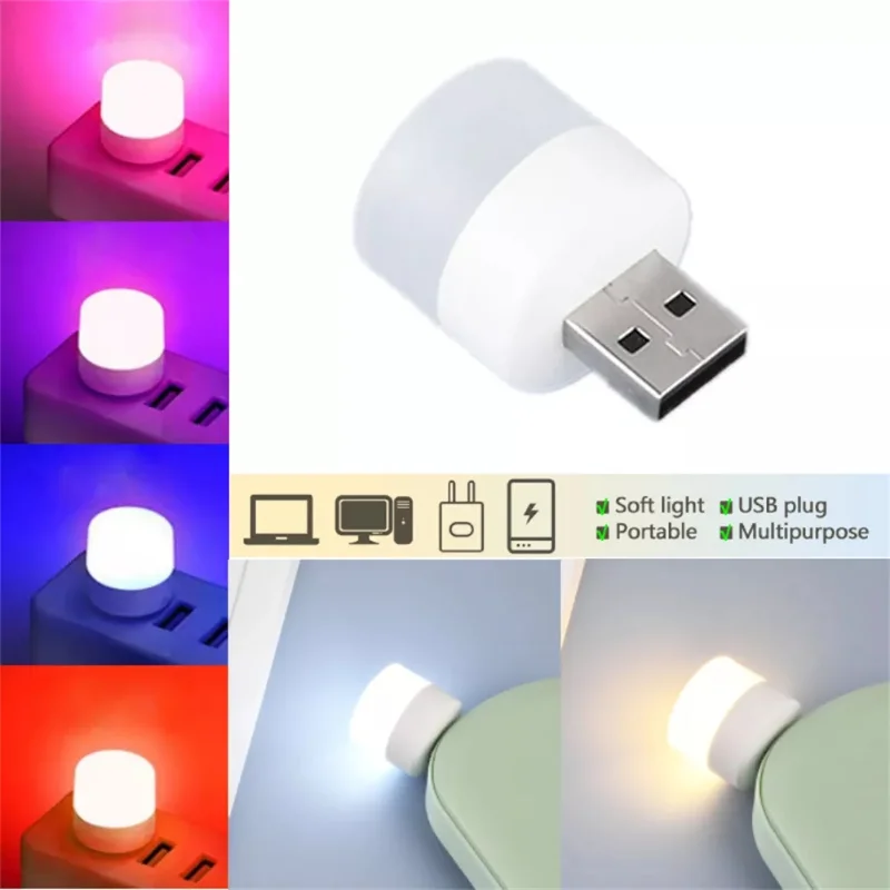 1/3/5 PCS Mini LED Night Lights USB Plug Lamp Mobile Power Charging Small Round Book Lamps Reading Eye Protection Lamps Lighting