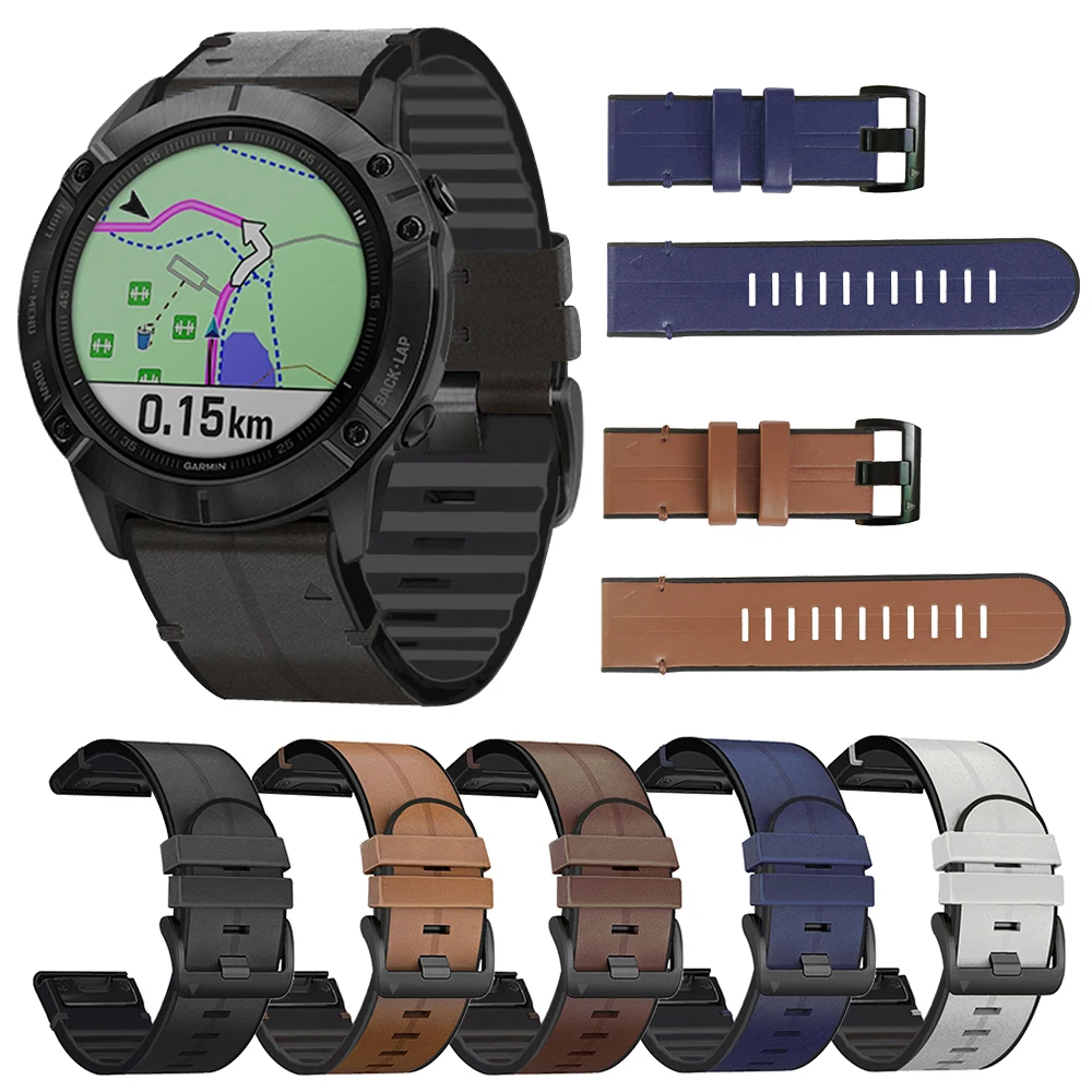 

Ремешок кожаный для смарт-часов Garmin Fenix 6 6X 7 7X Pro, быстросъемный браслет для Garmin Fenix 5 5X Plus, 22 мм 26 мм