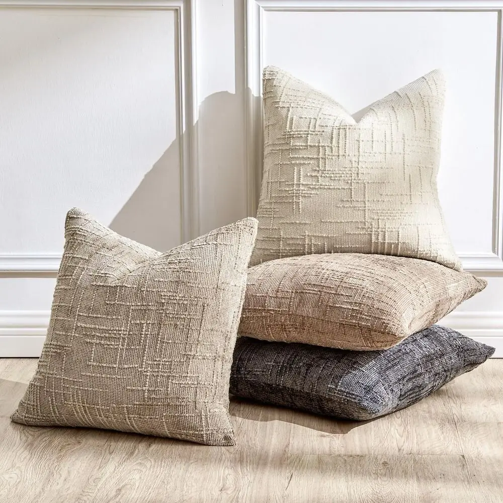 

50cm Cushion Cover Solid Color Bamboo Textured Throw Pillow Case Jacquard Japanese Style Sofa Pillowcase Living Room