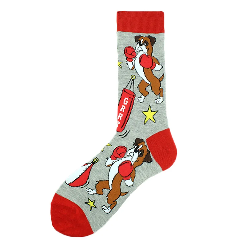 Cool Hip Hop Crew Socks Men Funny Animal Squirrel Shark Dinosaur Boxing Dog Fortune Cat Sokken Harajuku Divertidos Chaussette