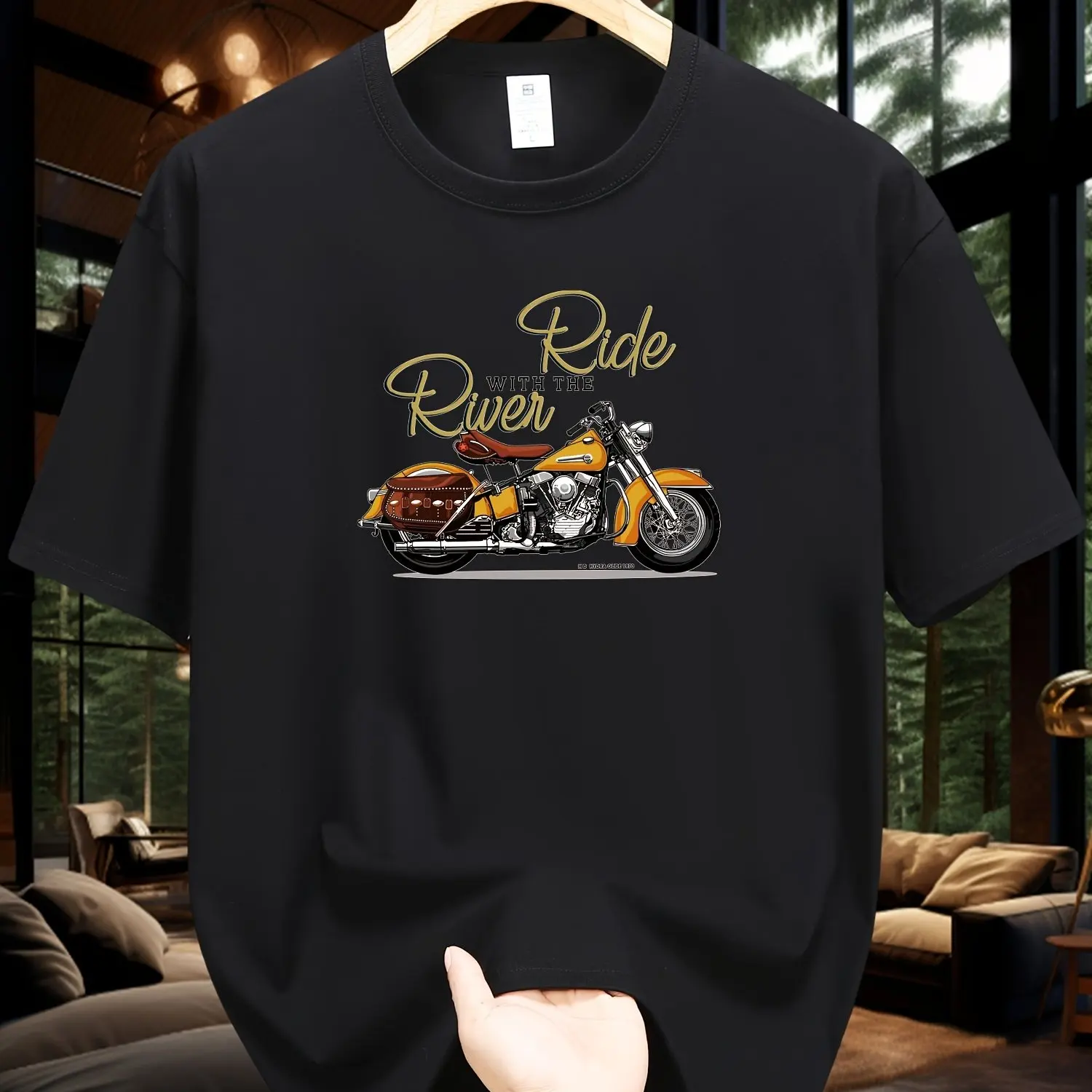 

Men's Summer 100 Cotton Fashionable Casual Loose Large Size Classic Motorcycle Pattern Printed Round Neck Short Sleeve T-shirt
