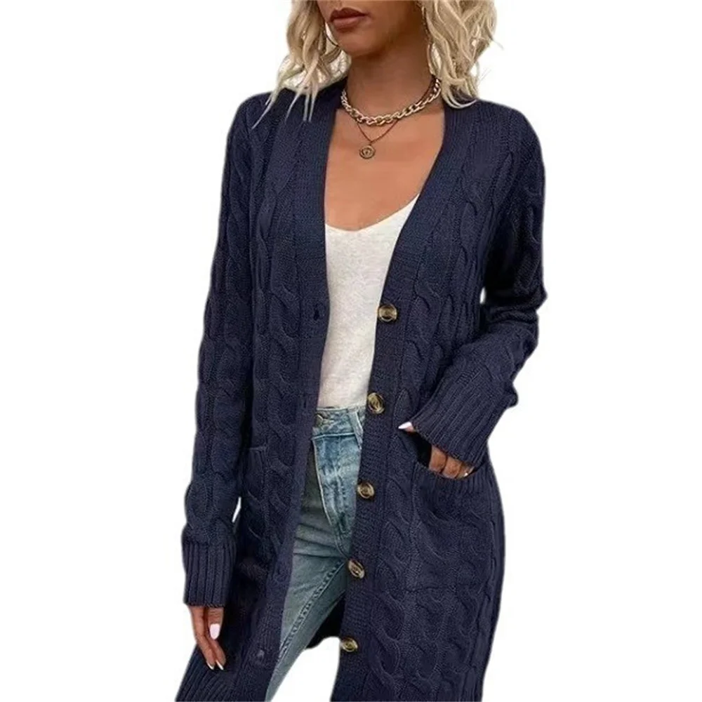 12 Color S-3XL Female Fashion Front Button Loose Cardigans Long Knitwear Women Twists Knitted Loose Sweater Overcoat With Pocket