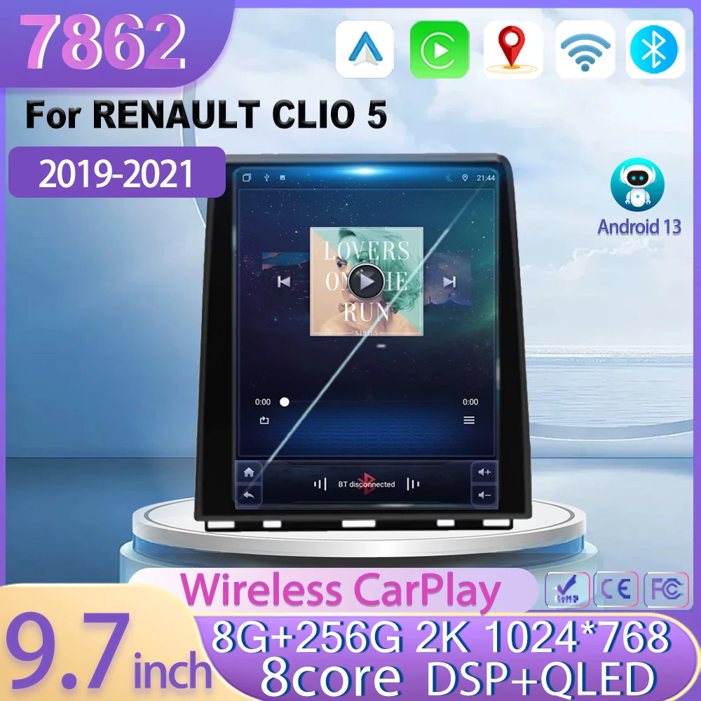 Android 13 9.7inch For RENAULT CLIO 5 2019 2020 2021 Tesla Style 7862CPU Car Video Multimedia Player Navigation stereo GPS  wift