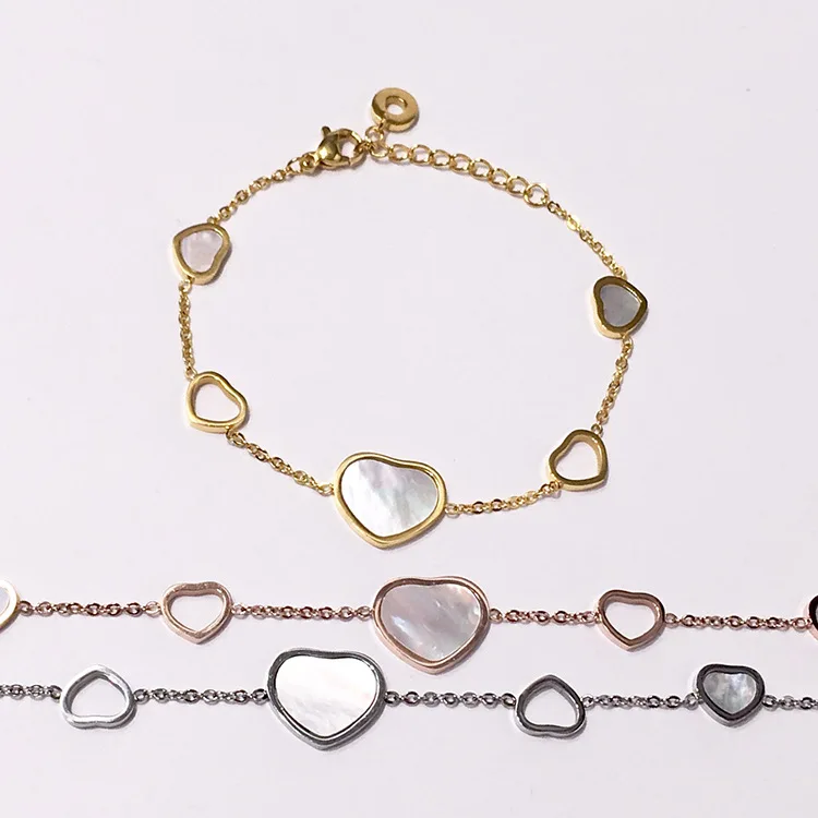 

fashion New heart-shaped white mother of pearl patchwork hollow heart irregular string bracelet with personality and versatile
