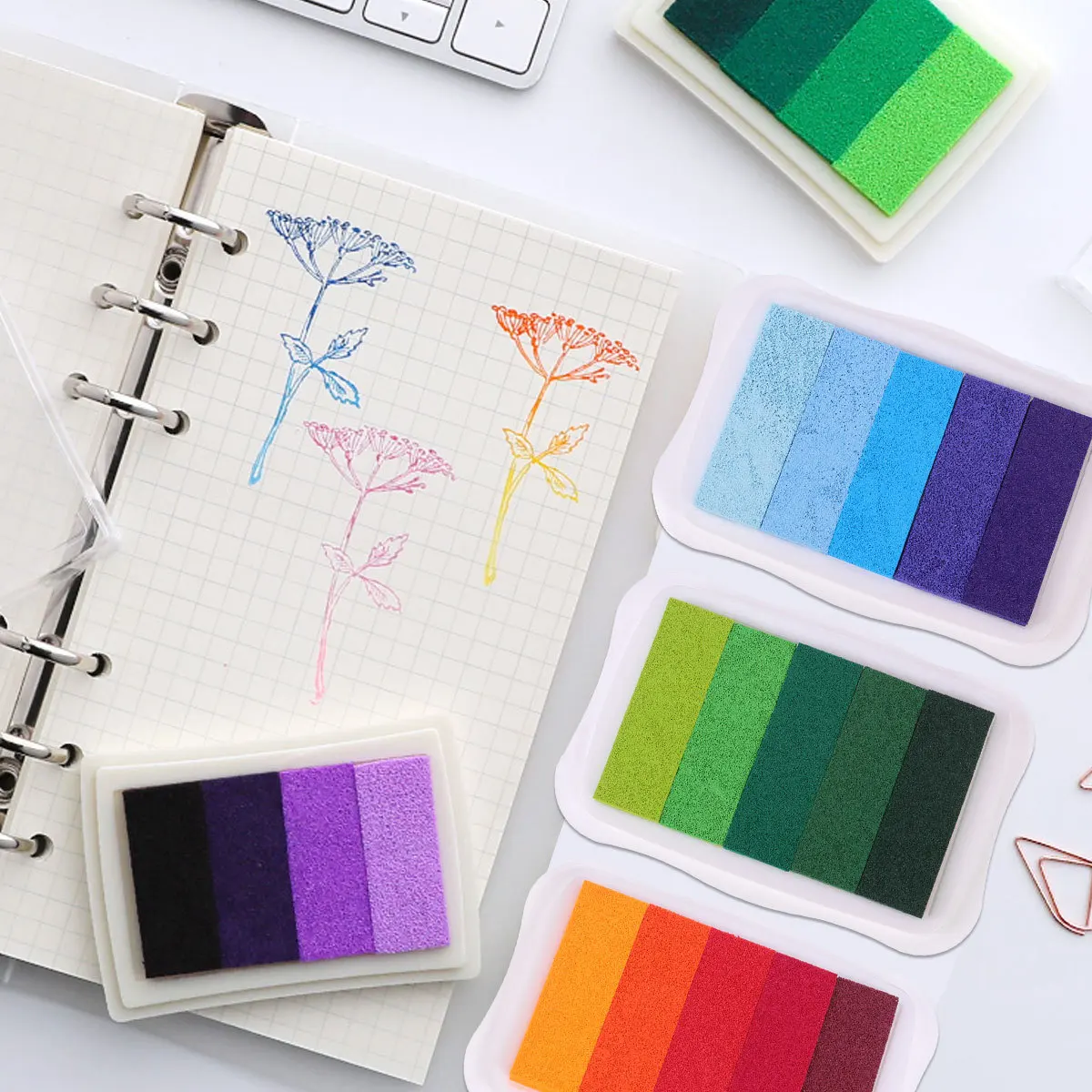 وسادة حبر متدرجة مكونة من 5 ألوان تستخدم متعددة الأسطح على نسيج خشبي ورقي مثالي للأنشطة اليدوية المدرسية والمنزلية بلون متدرج #1