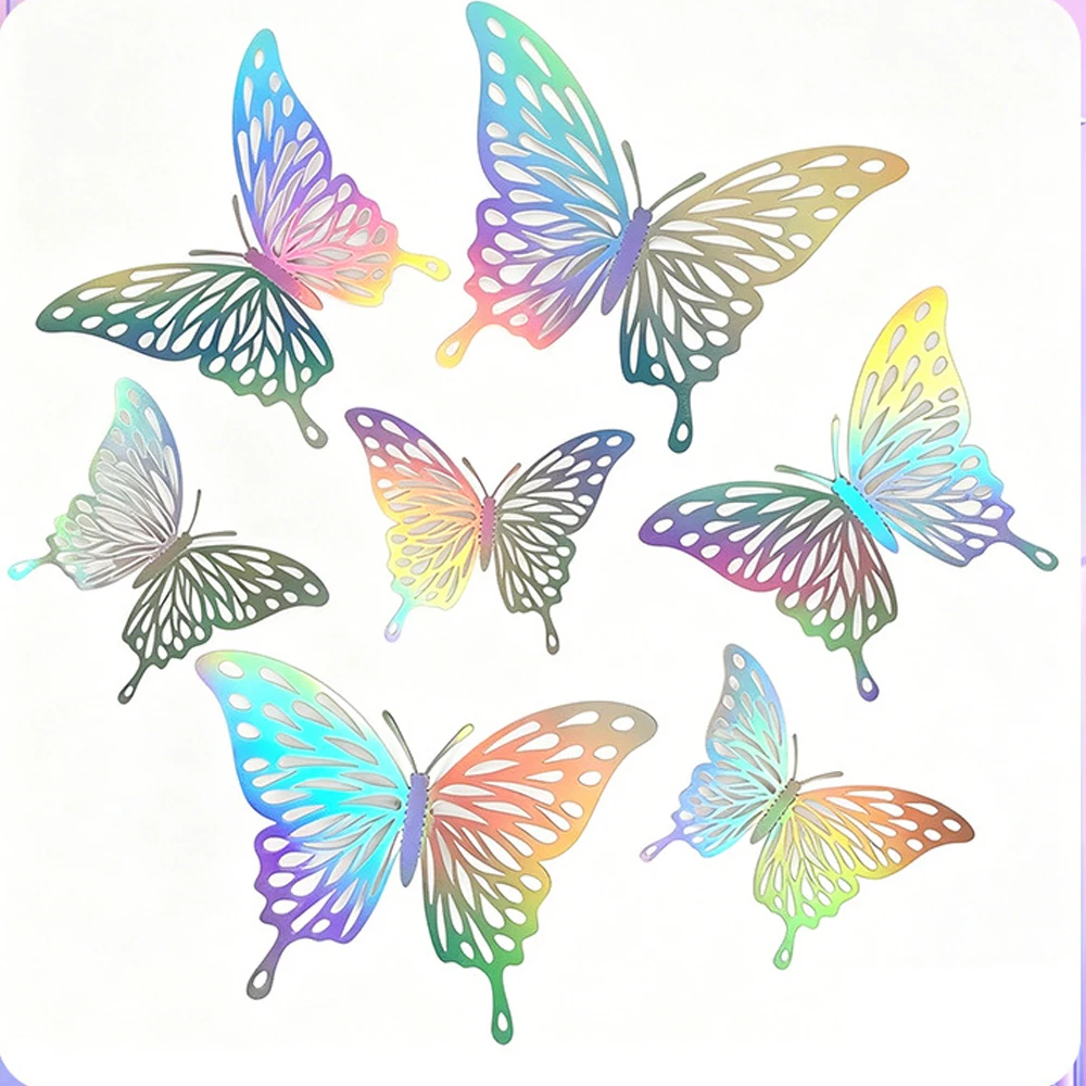 12Pcs Hollow 3D Butterfly Wall Stickers Color Changing Rainbow Butterfly Wall Decals For Home Bedroom Wedding Party DIY Decor