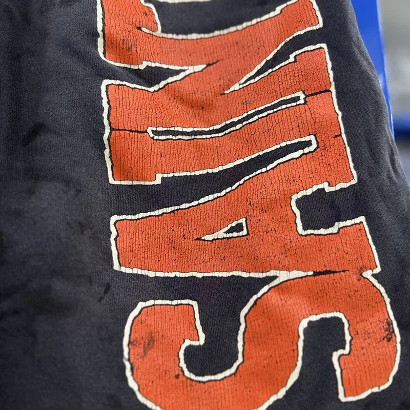 26ss Men Women SummerCasual Red Letters Logo Pring Saint Shorts Street Hip Hop Vintage Washed Black Jogger Real Photo