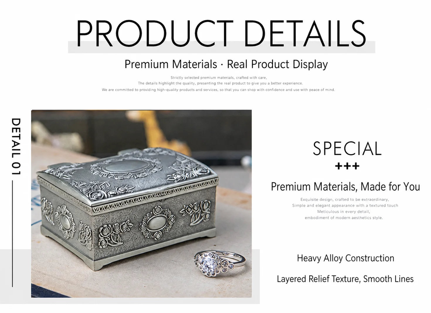Zinc Alloy Trinket Box Elegant Jewelry Storage Box Small Square Jewelry Box Compact For Entryway Dressing Table Bedroom