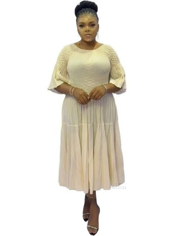 

Miyake плиссированное женское длинное платье в европейском новом стиле с рукавами-колокольчиками, элегантное эластичное платье больших размеров с рюшами, нежелезная пригородная одежда