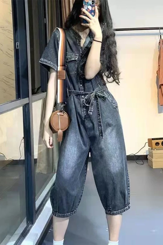 

2026 Summer New Women's Cowboy Jumpsuit Loose Commuter Strap Wide Leg Jumpsuit